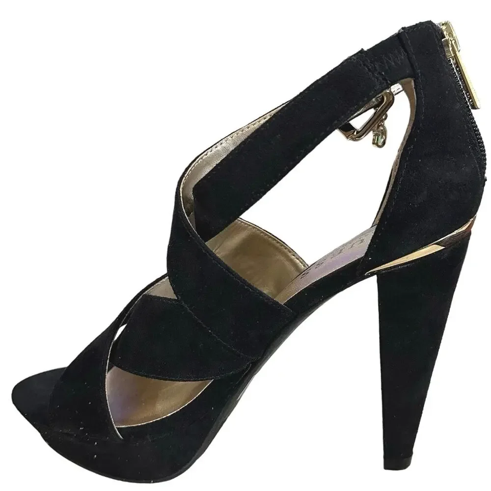 Guess strappy‎ sandal block chunky heels   Criss cross  size 6.5 suede leather